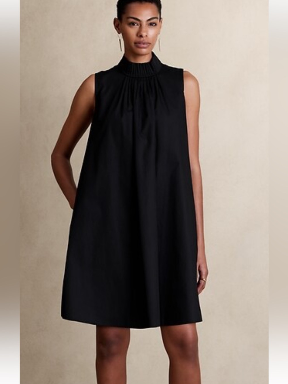Banana Republic Black Sleeveless Poplin Mini Swing Dress size Large